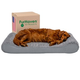 Furhaven Furhaven Orthopedic Dog Bed for Large Dogs w/ Removable Washable Cover, For Dogs Up to 75 lbs - Ultra Plush Faux Fur & Suede Luxe Lounger Contour Mattress - Gray, Jumbo/XL