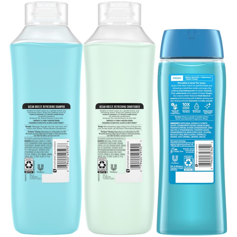 Suave Body Wash 2-Pack + Refreshing Shampoo & Conditioner, Ocean