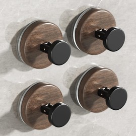 dancrul Adhesive Towel Hooks for bathrooms, Suction Cup Hooks for Shower Drill-Free for Wall Closet Hook Organize Kitchen, Entryway, Doors, Cabinets on Smooth Surfaces(Wood Color,4 Pack)