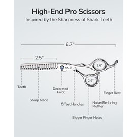 ULG Hair Thinning Scissors 6.7” Shark Series 100% Japanese Stainless Steel, Offset Handle, 16-Tooth Fishbone Chunker 45% Hair Removal, Professional Barber Layering Shears for Salon & Home Hair Styling
