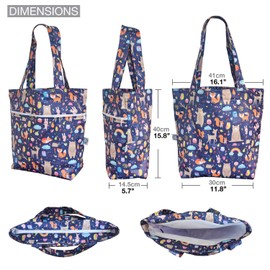 FLOCK THREE Leak Proof Large Tote Pool Bag Shoulder Handbag Water Proof with Zipper for Baby Care Sports Gym Grocery Travel (Jungle Animals)