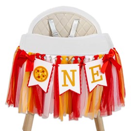 Eurteka Pizza ONE! highchair Banner - 1st Birthday Party Decorations for Boys Girls,Pizza Theme First Birthday Supplies，Party Backdrop Supplies (Pizza one banner red)