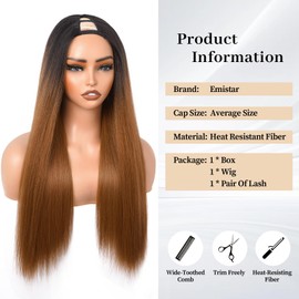 Yaki Straight V Part Wig, Silky Straight Natural Wear And Go Black Glueless Wig, Heat resistant Synthetic Hair Soft As Human Hair Half U Part Wigs for Black Women (OM30, 22 Inch)