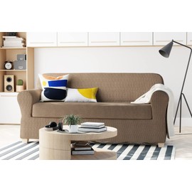 Zenna Home Simply Fit 2-Piece Steps Stretch Sofa Slipcover, Mocha