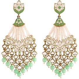 Aheli Indian Traditional Bollywood Handcrafted Maroon Meena Work Dangle Earrings Glided with Kundan & Pearls Jewelry for Women Girls (Mint)