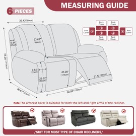 vctops Diamond Recliner Loveseat Slipcover 6-Pieces Stretch Dual Recliner Sofa Covers for 2 Seat Dual Reclining Loveseat Couch Soft Solid Furniture Protector (Wine Red,2 Seat)