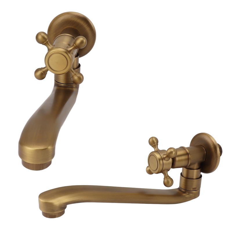 Antique Garden Faucet with Extended Spout Antifreezing Copper Wall Mount