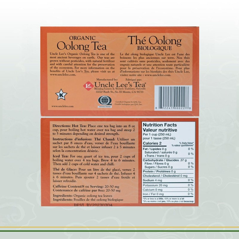 Uncle Lee's Organic Oolong Tea Bags, 40 Count – Antioxidant-Rich,