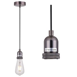 Black Nickel Ceiling Pendant Light Fitting, Twisted Braided Flex,E27 Lamp Holder Suspended Pendant Light Fitting.(CMF01BNK)