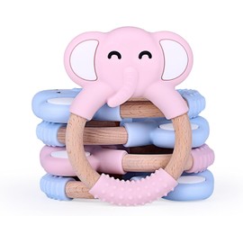 Chummies | Mordedor Elefante de Silicona y Madera (ROSA)