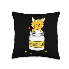 Antidepressant Depressive Pills Cat Cute Kitten Love Throw Pillow