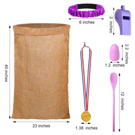 40 Pieces School Outdoor Carnival Game Set Includes 6 Potato Sack Race Bags, 6 Egg and Spoon Race Game, 6 Legged Race Bands Egg Hunt Family Gathering Party Favor, 6 Whistles and 10 Medals for The Game