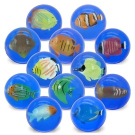 Hommeiily Bouncy Balls, Pack of 12 42 mm Sea Fish Bouncy Balls for Children Party Bags Children's Birthday Party Favours Springball Rubber Ball Give Aways Party Favours Gift Bag Filling