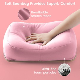 SUETPRYE Lap Book Holder/Stand for Reading Hands Free with Comfortable Beanbag, Lap Desk Pillow for Book, Laptop, Pad, 16.9''x10.8'' (Pink)