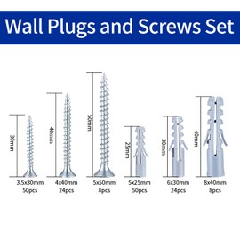 Set of 164 Screws and Dowels (82 x Impact Dowels, 82 x Plasterboard Screws), Masonry Bricks, Concrete Wall, Self-Drilling Screws and Plasterboard Anchors, Anchor Bolts, M3.5/M4/M5/M6/M8