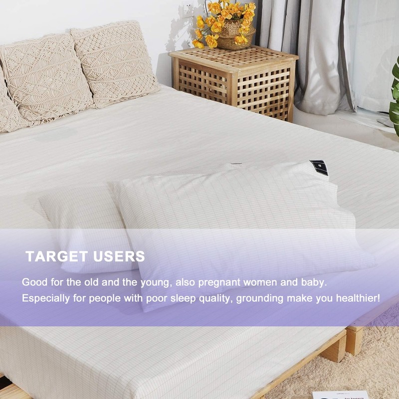 Grounding Pillowcase King White with 15ft Grounding Cord Conductive Silver