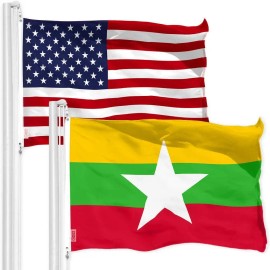 UD_G128 Combo Pack: American USA Flag 3x5 Ft & Myanmar Flag 3x5 Ft, Both Printed 150D Polyester, Indoor/Outdoor, Brass Grommets