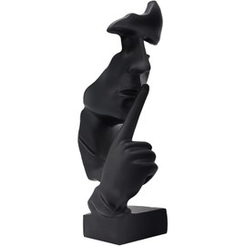 Thinker Statue, Silence is Gold Abstract Art Sculpture, Ponder Statue, Creative Resin Figurine, Modern Home Ornament, Decoration for Home Room Study Office Table Shelf (Black)