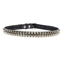 Snap On Two Row Punk Rock Star Metal Silver Studded Full Grain Cowhide Leather Belt By Funk Plus USA (M-34)