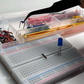 SparkKit Breadboard Electronic Craft Kit (2 x 400-hole breadboards, 2 x 170-hole mini breadboards, IC chip removal tool, tweezers, 30 color jumper wires (male to male), 40-pin single row pin headers