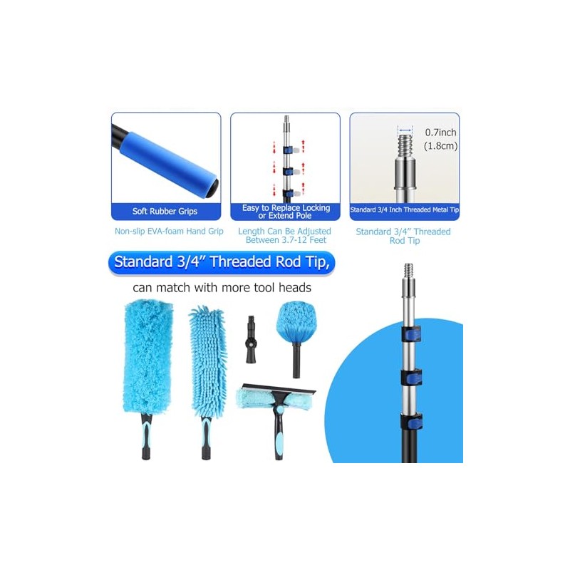 12FT Telescopic Extension Pole | 3-12FT Adjustable Aluminum Paint Roller