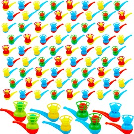 80 Pcs Ball Blowing Toy Floating Blow Pipe Balls Random Color Balance Floating Ball for Kids Blowing Party Birthday Favors Gift