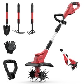 Cordless Tiller Cultivator Compatible with Milwaukee 18V Battery, Folding Electric Rototiller for Garden with 40 Steel Tines 310RPM, 9.1in Tilling Width and 6.3in Depth