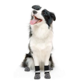 Dog Socks to Prevent Licking Paws-Double Grippers for Senior Dog, Hardwood Floors, Paw Protection, Booties Shoes for Hot Pavement/Winter(XS, Leopard)