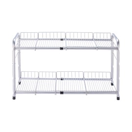 FlagShip 2 Tier Under Sink Organizers and Storage Rack Expandable Cabinet Shelf for Kitchen Bathroom Silver (17-25 inches)