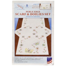 Jack Dempsey Stamped Dresser Scarf and Doilies Perle Edge, Fluttering Butterflies