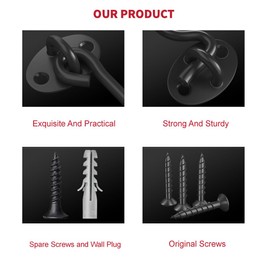 TOPYWMSP Hook and Eye Latch 1pcs 6 Inch Black Stainless Steel Cabin Hook for Door,Gate,Window(150mm)