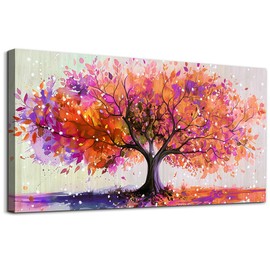 Wapluam Framed Wall Art For Living Room Large Canvas Wall Decorations For Office Bedroom Wall Decor Abstract Watercolour Wall Pictures Red Tree Paintings Canvas Prints Artwork Home Decor Mural