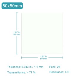 stonylab ITO Coated Conductive Glass, Low Resistance 6 Ohm/sqm, 50 x 50 x 1.1 mm, Pack of 25