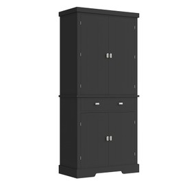 72" Kitchen Pantry Cabinet, Freestanding Tall Storage Cabinet with 6 Door Shelves, 2 Cabinets and 1 Drawer, Pantry Storage Cabinet for Kitchen, Living Room, Dining Room, Black