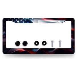 Abstract American Flag License Plate Frame Patriotic License Plate Stainless Steel Funny Accessories Cars Decor 12.3 X 6.3 Inch with Holes and Screws Fits Standard Us Ca Vehicles