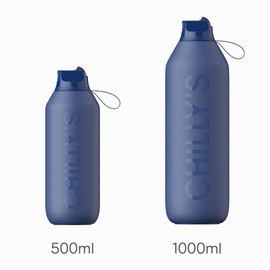 Chilly's Series 2 Flip Water Bottle with Sports Lid - Stainless Steel Insulated Bottle with Straw, Carry Strap & Cleaning Brush - No Sweating - 1000 ml - Whale Blue