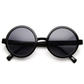 zeroUV Classic Retro Style Shiny Plastic Round Circle Sunglasses (Black Smoke)