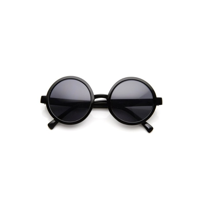 zeroUV Classic Retro Style Shiny Plastic Round Circle Sunglasses (Black