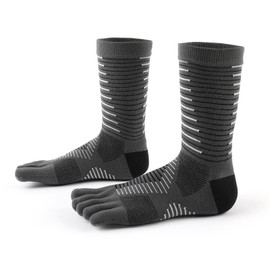 Fjquamitix Toe Socks for Men and Women High Performance CooLmax Running Athletic Five Finger Crew Socks for Outdoor Sports (UK, Alpha, L, Regular, Regular, Grey)