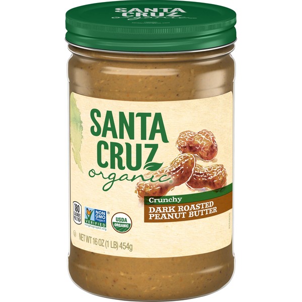 Santa Cruz Organic Peanut Butter, Dark Roasted, Crunchy, 16 Ounces (Pack of 6)