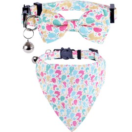 Easter Cat Collar Breakaway with Bow Tie Bandana and Bell Holiday for Kitty Adjustable Safety