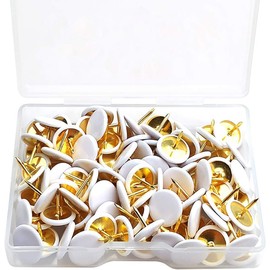 100 Pcs White Drawing Pins, Round Head Thumbtacks, Metal Push Pins with Storage Box for Pinboard, Bulletin Board, Office, Home
