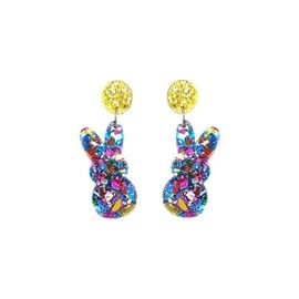 Glittering Easter Bunny Egg Sequin Earrings Women's Colorful Easter Bunny Draping Acrylic Earrings Easter Accessories - Blue Bunny A