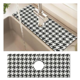 BSADKJFQO Absorbent Splash Guard Mat for Kitchen Sink, 15×5.5 Inch Cute Fast Drying Drip Catcher Behind Faucet Mat, Non-Slip, Washable Sink Mat Gadgets for Bathroom, Kitchen, Bar Houndstooth
