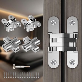 JAXYOOM Hidden Door Hinge 0.51 * 2.36Inch – 4Pcs Invisible Heavy Duty for Wood Doors,180 Degree Alloy Concealed Cabinets Hinges for DIY Gates,Kitchen,Silver