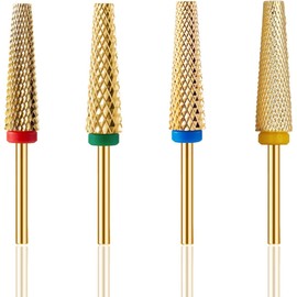 4 Pieces Tungsten Carbide Nail Bits, Bestgle 3/32” Shank Taper Nails Drill Bit Set Manicure Kit Safety Drill Bits for Acrylic Nails, F C M XF Grit