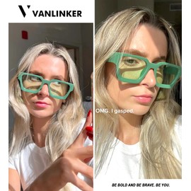 VANLINKER Thick Square Sunglasses for Men Women Retro Chunky Rectangle Shades UV400 Protection VL9731 Green