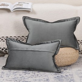Madizz Set of 2 Velvet Fringed Throw Pillow Covers 12x20 inch, 30x50 cm, Grey Soft Decorative Cushion Cover for Sofa Bedroom Pillow Shell