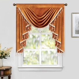 Leeva Soft Touch Velvet Waterfall Valances for Windows, Orange Christmas Swag Valances for Decorations, Window Curtains for Bedroom Living Room, 39" x 43"