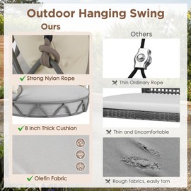 Outdoor Swing Chair with Adjustable Back and Cushions, PE Wicker Rattan Hanging Porch Swing Lounge for Patio Porch, Beige